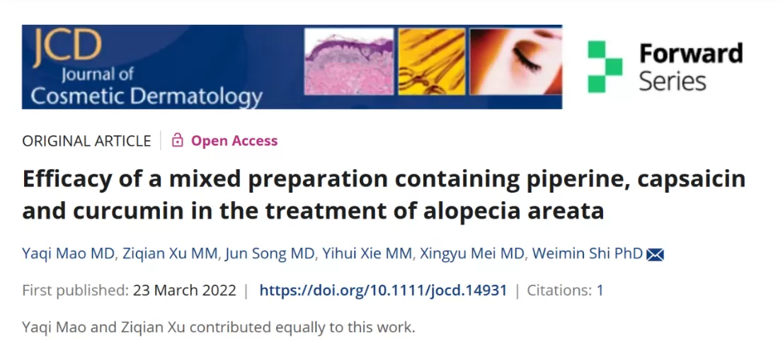 Efficacy of a mixed preparation containing piperine, capsaicin and curcumin in the treatment of alopecia areata Efficacy of a mixed preparation containing piperine, capsaicin and curcumin in the treatment of alopecia areata